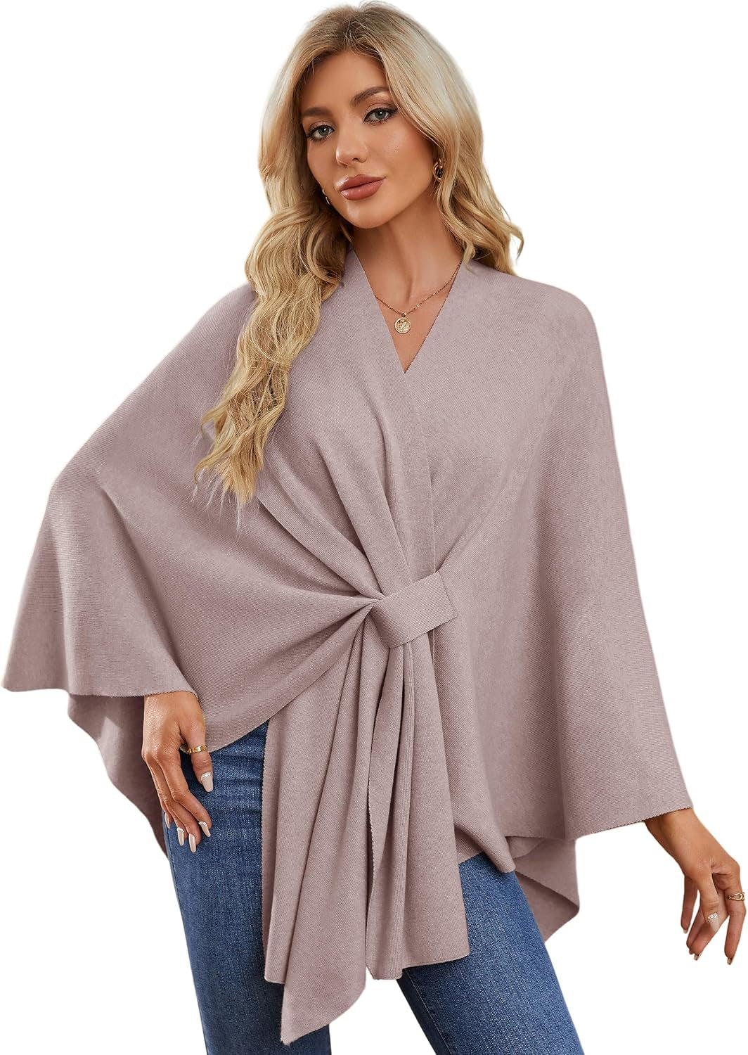 Elegant  Women's Soft Shawl Wrap - Cozy Open Front Poncho Sweater for All Seasons