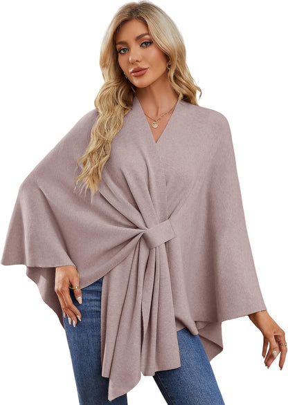 Elegant  Women's Soft Shawl Wrap - Cozy Open Front Poncho Sweater for All Seasons