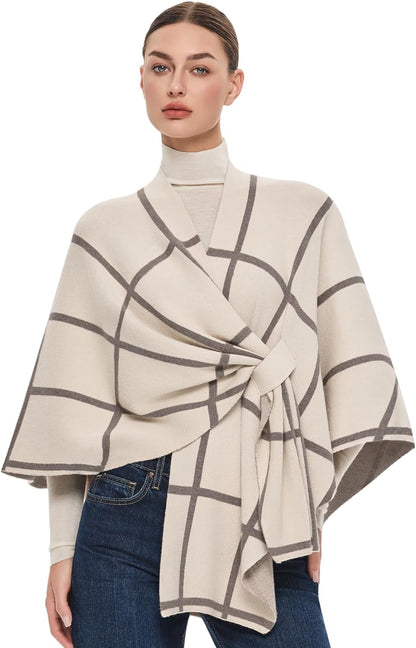 Elegant  Women's Soft Shawl Wrap - Cozy Open Front Poncho Sweater for All Seasons