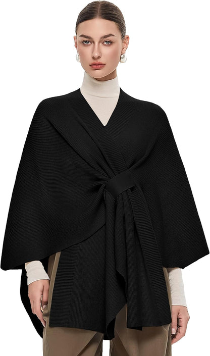 Elegant  Women's Soft Shawl Wrap - Cozy Open Front Poncho Sweater for All Seasons