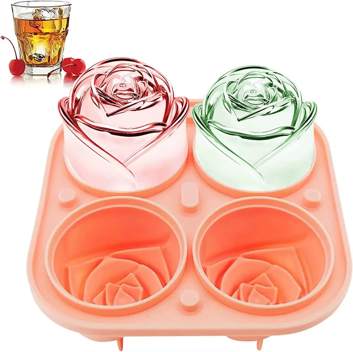 Large 3D Flower Ice Molds - Create 4 Giant Cute Ice Cubes with Silicone Rubber Tray