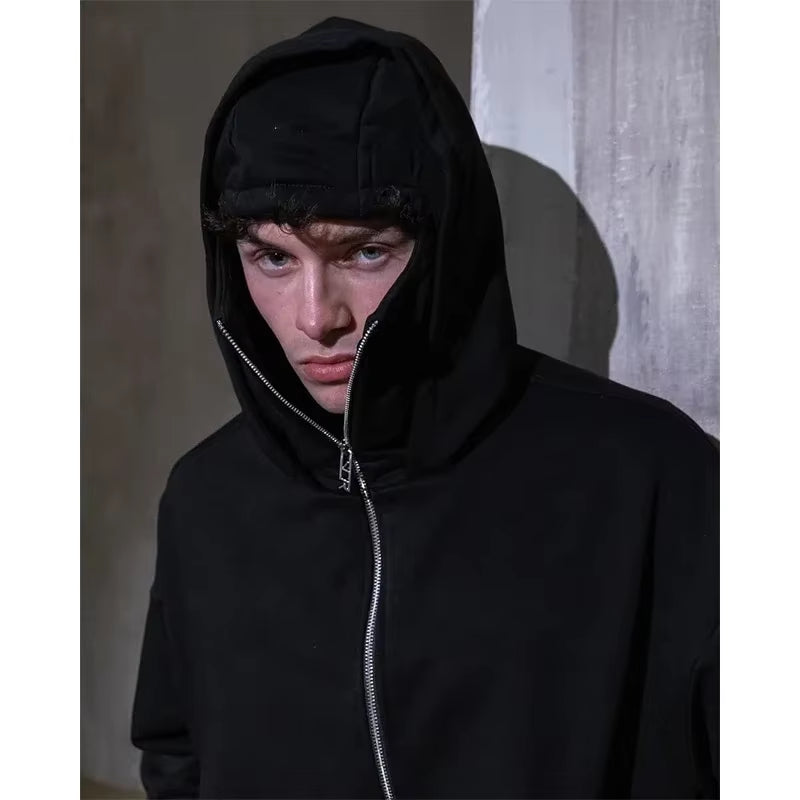 Trendy Unisex Y2K Gothic Double Hooded Balaclava Hoodie - Perfect for Autumn & Winter Sports!