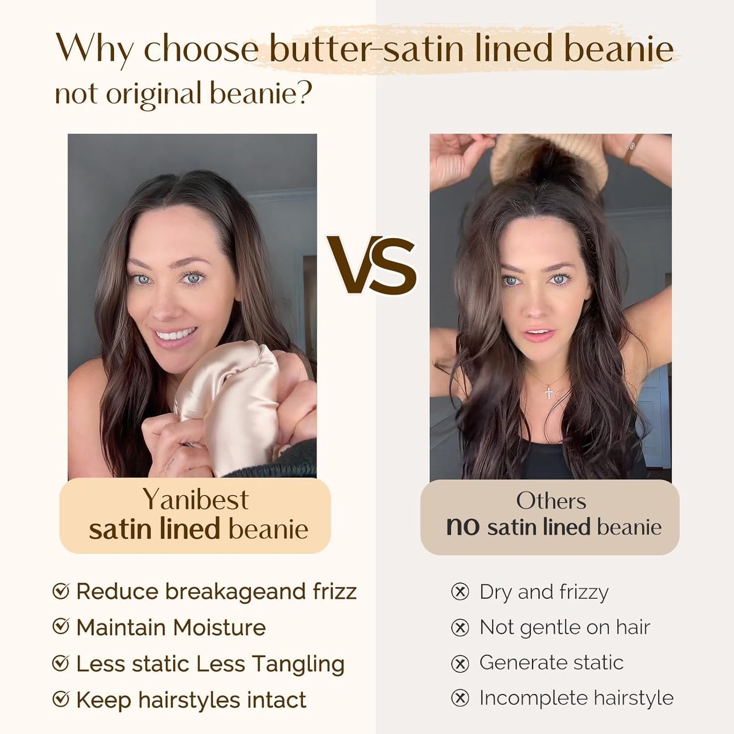 Satin Lined Beanie - Stylish Winter Hat for Women & Men, Reduces Frizz, Soft Slouchy Cuffed Design, Less Static