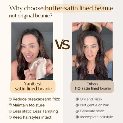 Satin Lined Beanie - Stylish Winter Hat for Women & Men, Reduces Frizz, Soft Slouchy Cuffed Design, Less Static