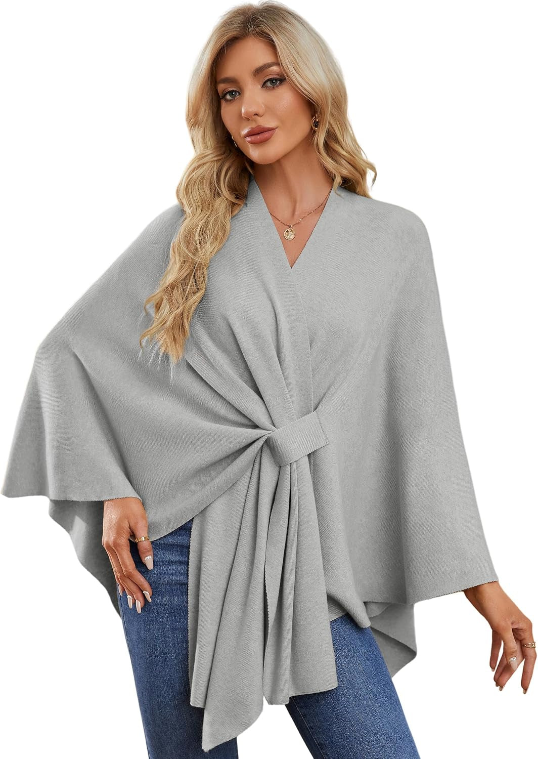 Elegant  Women's Soft Shawl Wrap - Cozy Open Front Poncho Sweater for All Seasons