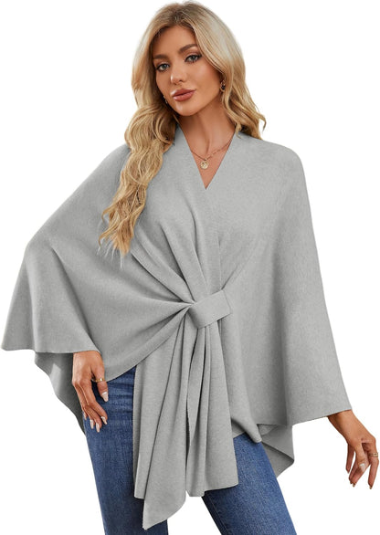 Elegant  Women's Soft Shawl Wrap - Cozy Open Front Poncho Sweater for All Seasons