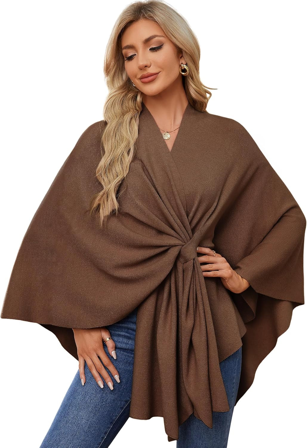 Elegant  Women's Soft Shawl Wrap - Cozy Open Front Poncho Sweater for All Seasons