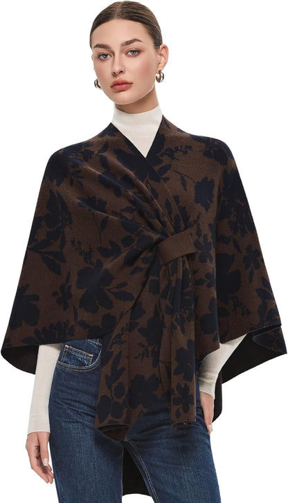 Elegant  Women's Soft Shawl Wrap - Cozy Open Front Poncho Sweater for All Seasons