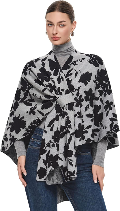 Elegant  Women's Soft Shawl Wrap - Cozy Open Front Poncho Sweater for All Seasons