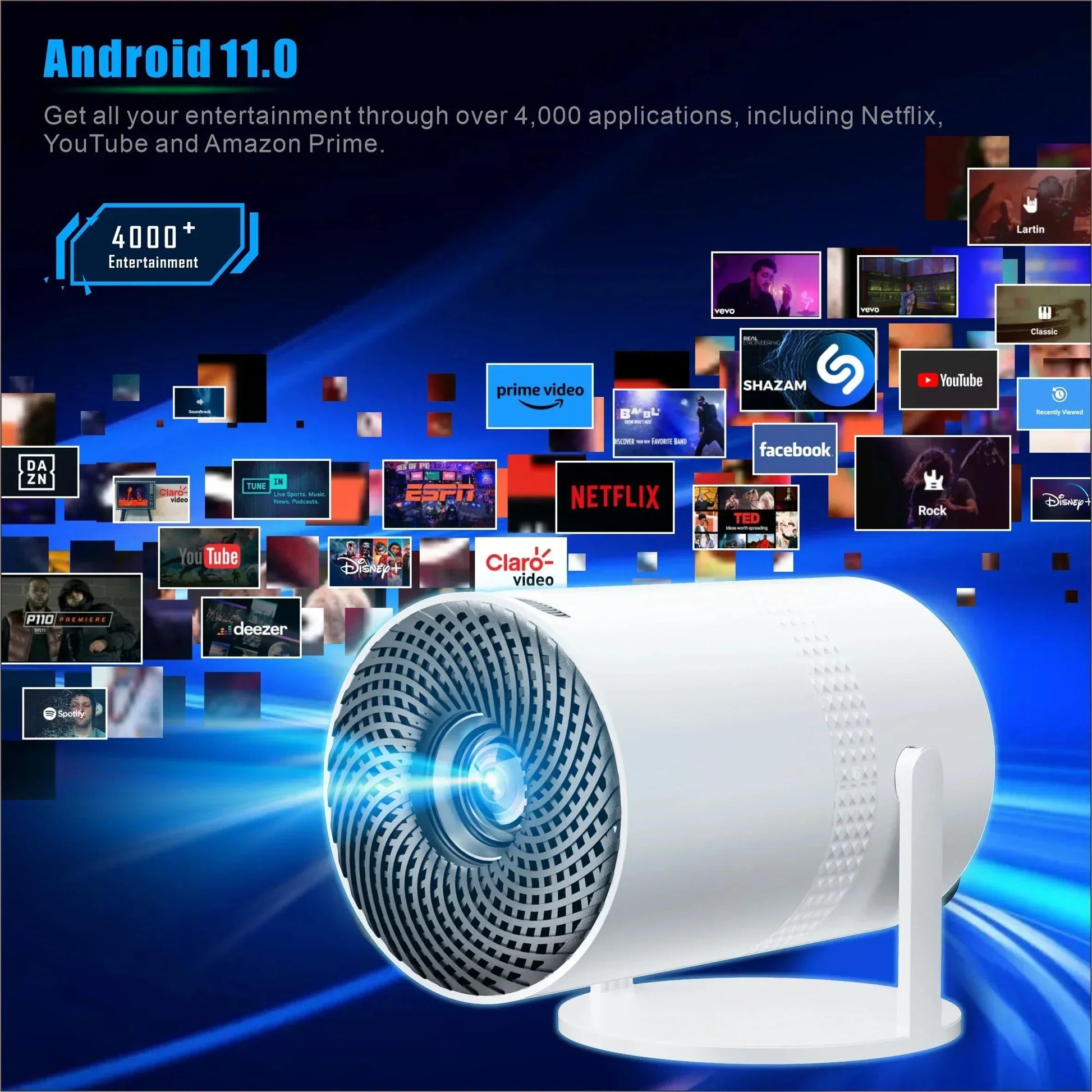 P300 Mini Portable Projector - Stunning 4K/8K Decoding, 720P HD, Android 11, Wi-Fi & Bluetooth 5.1 Connectivity