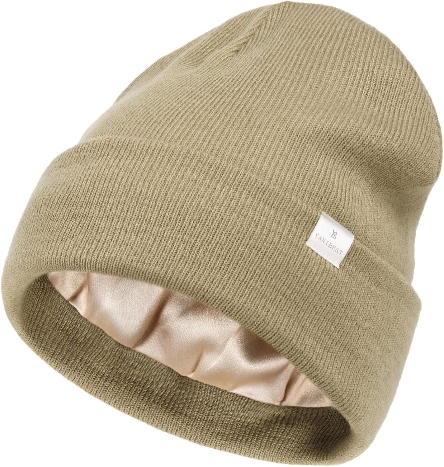 Satin Lined Beanie - Stylish Winter Hat for Women & Men, Reduces Frizz, Soft Slouchy Cuffed Design, Less Static
