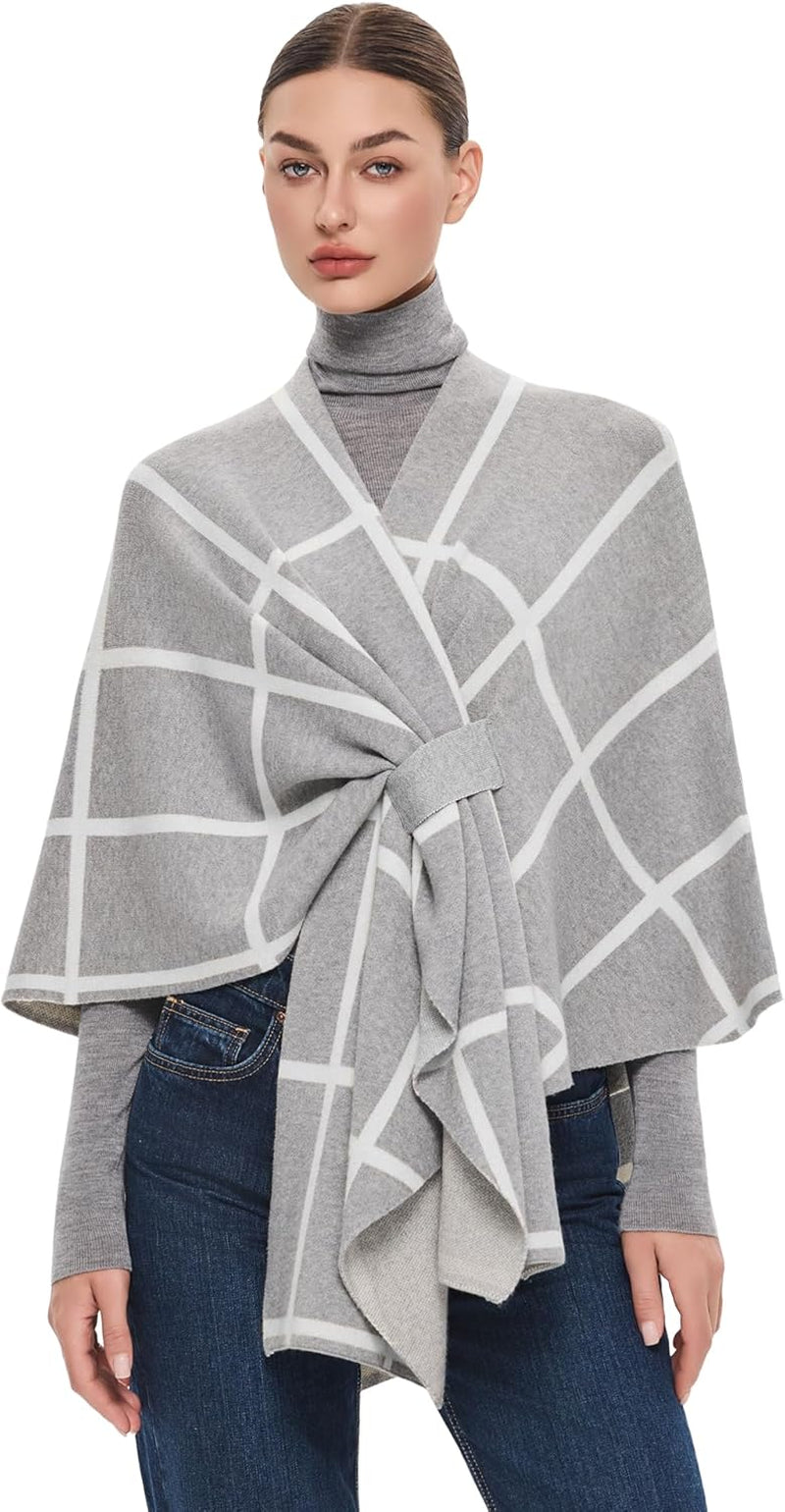 Elegant  Women's Soft Shawl Wrap - Cozy Open Front Poncho Sweater for All Seasons