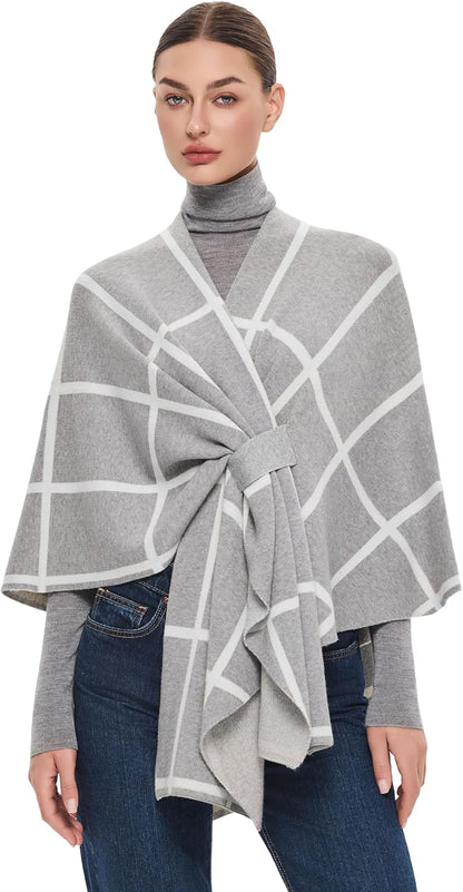 Elegant  Women's Soft Shawl Wrap - Cozy Open Front Poncho Sweater for All Seasons