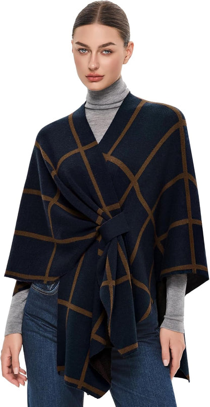 Elegant  Women's Soft Shawl Wrap - Cozy Open Front Poncho Sweater for All Seasons
